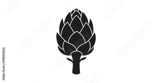 A striking black and white silhouette depicts a fully formed artichoke showcasing its layered textured appearance high quality