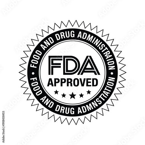 The official seal of the food and drug administration indicating approval