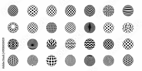 Collection of optical illusion circles in varying black and white patterns