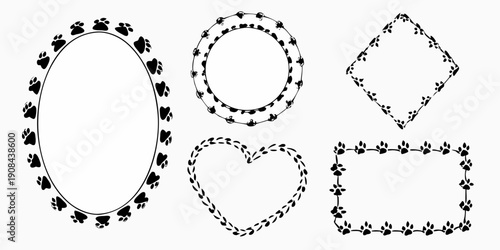 Paw print frames in various shapes oval round diamond heart and rectangle