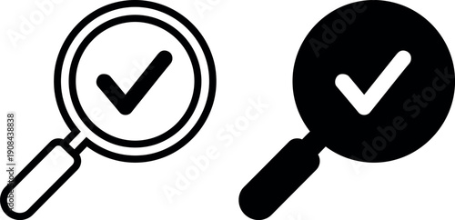 Magnifying glass with check mark outline and solid fill
