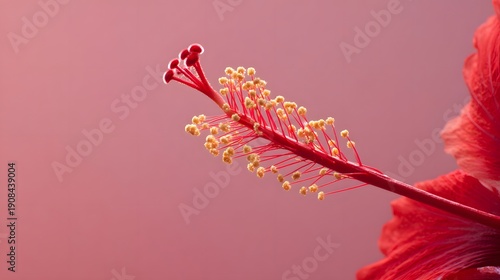 Macro Shot of a Vibrant Red Hibiscus Flower Stamen and Petals.