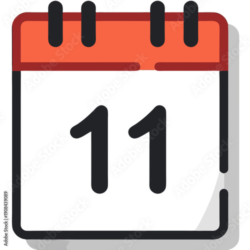 Calendar Date 11 Vector Illustration with Flat Design for Scheduling and Event Planning App Icon and Business Management