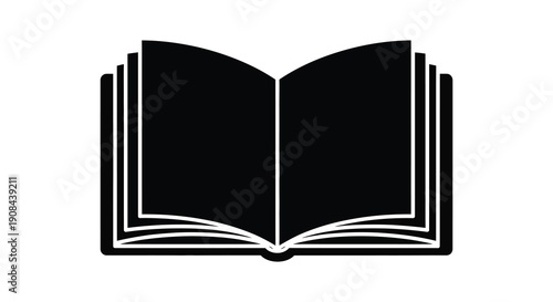 A stark black silhouette of an open book with visible pages suggests knowledge and learning a captivating silhouette