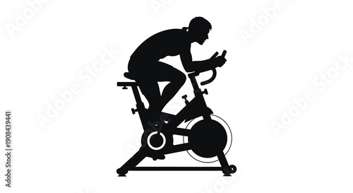 A dynamic image showcases a person intensely cycling on an exercise bike presented as a striking silhouette