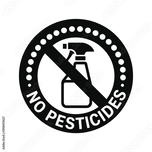 A circular prohibition sign depicting a spray bottle with a red no symbol