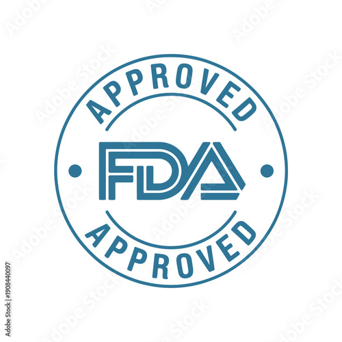 Circular badge displaying approved and the fda logo in blue tones