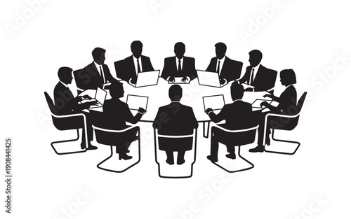 Professional Minimalist Vector Illustration of a Business Meeting Silhouette Isolated on White Background