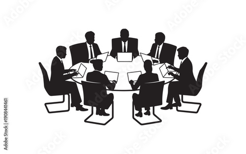 Minimalist Silhouette Vector Illustration of a Professional Business Meeting and Collaboration