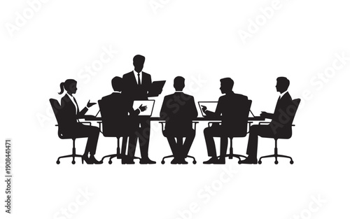Minimalist Silhouette Vector Illustration of a Professional Business Meeting and Collaboration