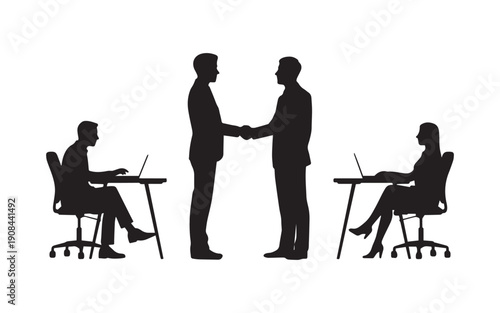 Minimalist Silhouette Vector Illustration Depicting a Professional Collaborative Business Handshake Meeting