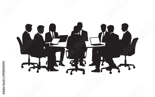 Minimalist Silhouette Vector Illustration of a Professional Business Meeting and Collaboration