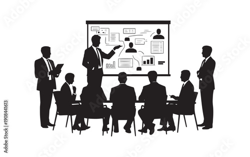 Corporate professional mood minimalist silhouette vector illustration of a business presentation meeting
