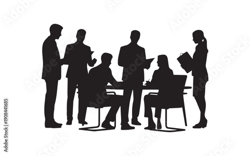 Professional and Collaborative Minimalist Silhouette Vector Illustration of a Business Meeting