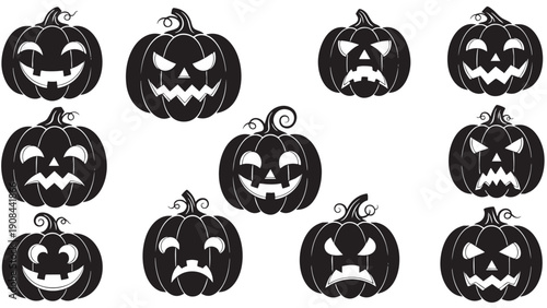 Collectionofscaryhalloweenpumpkinfacesisolatedontransparentbackground