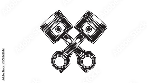 Crossed car engine pistons with connecting rods illustration
