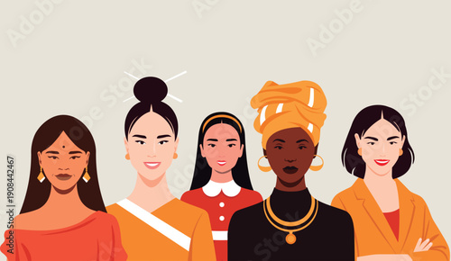Diverse women group standing together celebrating empowerment