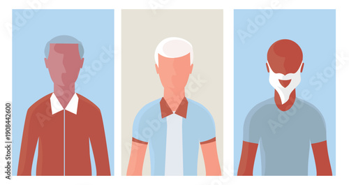 Diverse men faces representing generations and individuality