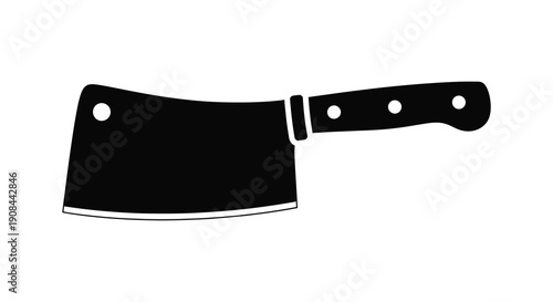 A stark black silhouette depicts a cleaver a heavy kitchen tool against a plain white background silhouette