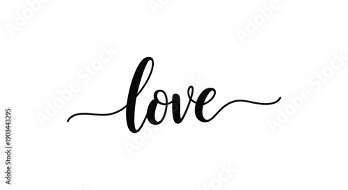 A delicate flowing cursive script spells out the word love on a white background a striking silhouette