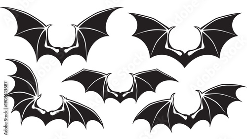 Detailed collection of stylized bat wings isolated on transparent background