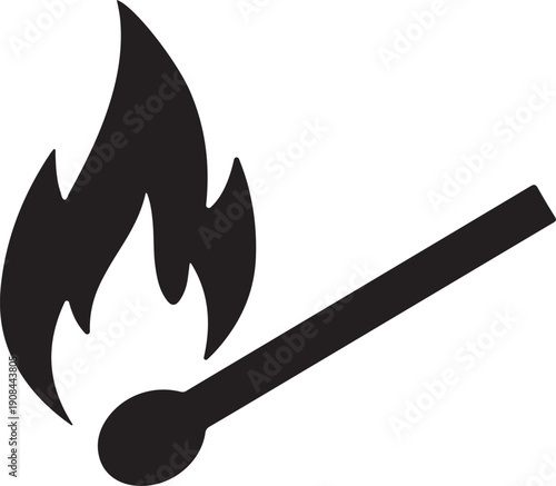 Burning Matchstick Icon Lit Wooden Match Fire Vector Illustration
