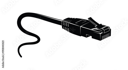A striking black silhouette depicts a standard rj45 ethernet cable showcasing modern data connectivity silhouette high quality professional