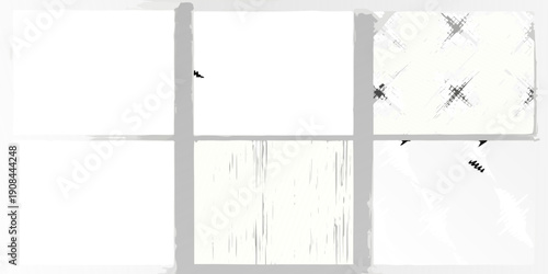 Abstract black and white grid with textured surfaces and minimal detail