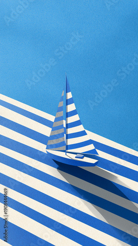 Graphic Sailboat With Blue And White Stripes
