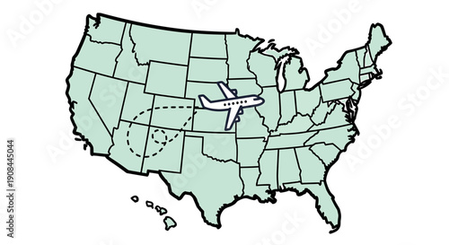 Airplane Flying Over a U.S. Map Highlighting Domestic Travel and Air Transportation Connectivity