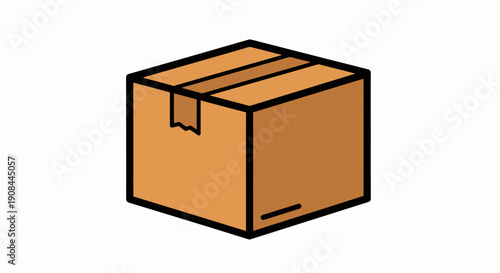 Cartoon Style Brown Cardboard Shipping Box with Flap and Tape for Package Delivery and Logistics