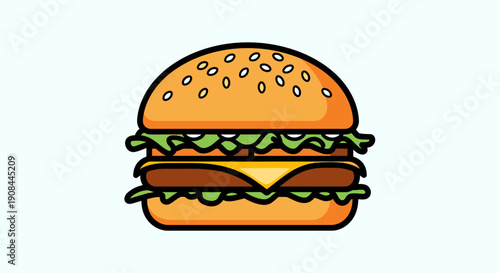 Delicious Cheeseburger with Fresh Lettuce and Sesame Seed Bun, Perfect for Fast Food Culinary Promotions and Food Delivery Ads