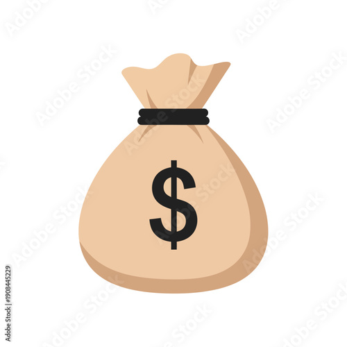 Graphic illustration of a money bag with a prominent dollar sign, symbolizing wealth, savings, and financial prosperity. Perfect for concepts of economic success and monetary growth
