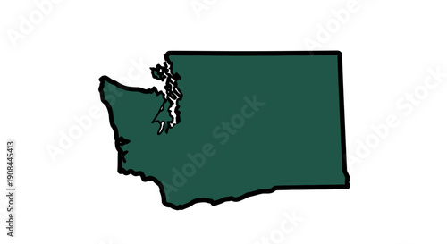 Illustration of the State of Washington Map Highlighting Its Coastal and Inland Regions for Travel, Geography, or Educational Content