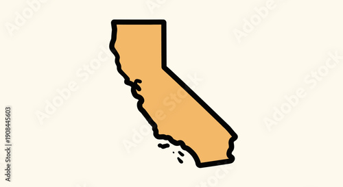 Minimalist Outline of California State Map in Soft Neutral Tones for Educational and Design Projects