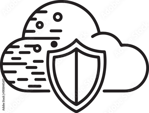 Cloud Icon with Shield Symbolizing Cloud Security and Data Protection vector illustration