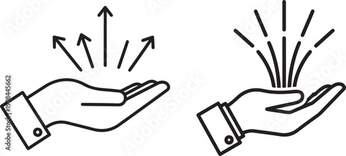 Hands Holding Upward Arrows and Rays Symbolizing Growth and Ideas giving offering