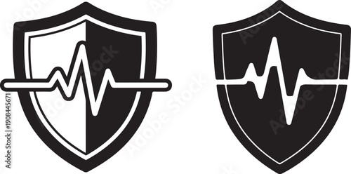 Heartbeat Pulse Shield Icon Set on White Background cardiogram