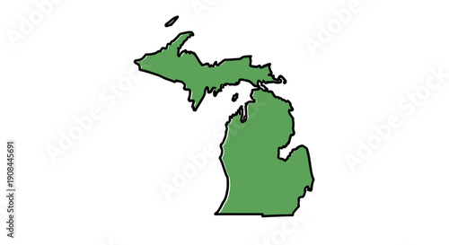 Simplified Illustrative Map of Michigan and Nearby Islands Highlighting the Great Lakes Region in Green
