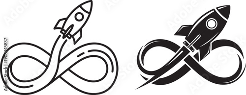 Rocket Launching into Infinity Loop Outline and Filled spaceship