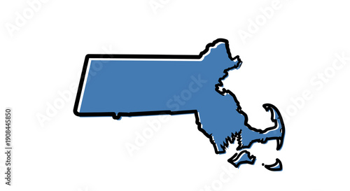 Stylized Map Illustration of Massachusetts Highlighting Its Geographic Outline for Travel, Business, or Educational Use