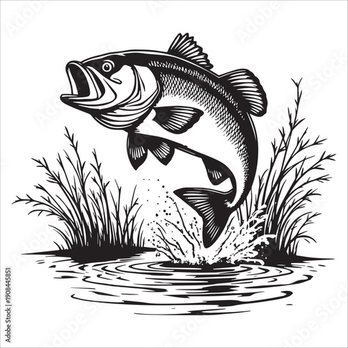 Dynamic Bass Jumping Out Of Water Scene