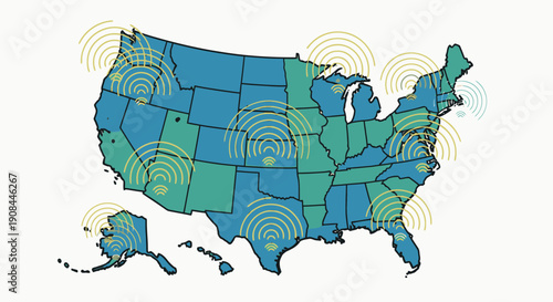 United States Wi-Fi Network Coverage Map Highlighting Major Connectivity Hubs Across the Country