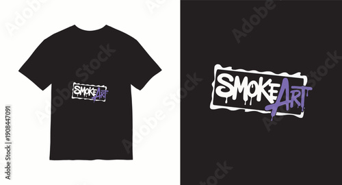 Smoke art t-shirt design with dripping graffiti style font and urban aesthetic