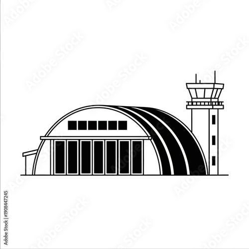 Airport Hangar and Control Tower Icon: Aviation Industry Building Outline