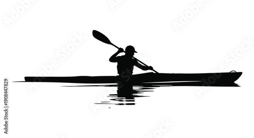 A black silhouette of a person kayaking on calm water showcasing a peaceful outdoor activity silhouette high quality