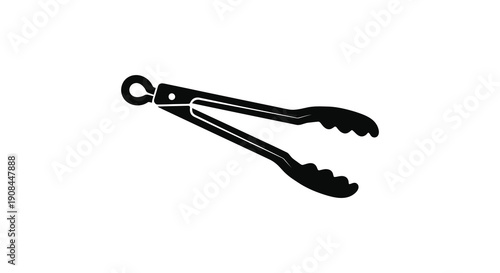 A simple black graphic depiction of kitchen tongs presented in a stark contrasting style silhouette high quality professional