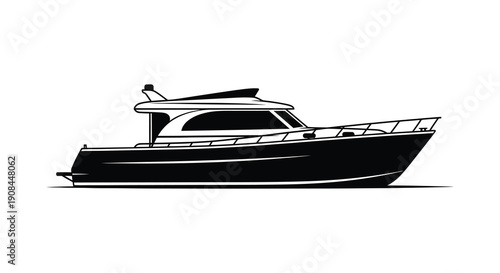A sleek modern yacht is depicted in a striking black and white illustration showcasing its design silhouette high quality professional