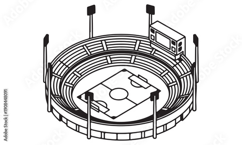 Sports Stadium and Volleyball Net Vector Set – Arena, Court, and Game Field Outline Illustrations