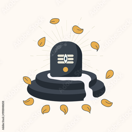 Shiva Lingam with Bel Patra Leaves and Sacred Tilak for Maha Shivratri Festival
